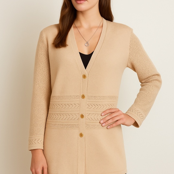 🆕🏷️ St.John Collection by Marie Gray Long Tan Blazer - Picture 3 of 14